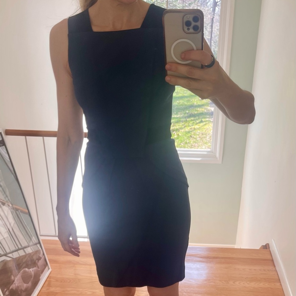 BCBGMaxAzria Blue and Black Sheath Midi Dress NEVER WORN Tags still attached